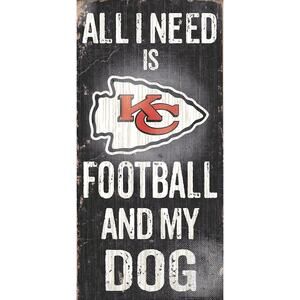 NFL Kansas City Chiefs Football Fan Sign Wooden Football and My Dog Wall Art New